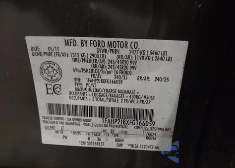 2015 Ford Taurus Limited z USA, uszkodzony, nr VIN 1FAHP2J8XFG166059